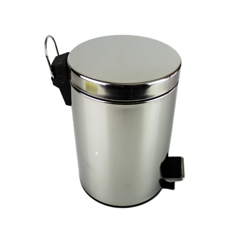 Coș de gunoi din inox, cilindric, compact, cu pedală și capac, perfect pentru birou, mecanism de deschidere fără mâini, 4.7L