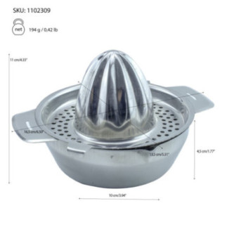 storcător de citrice din inox cu informații despre capacitate greutate și dimensiuni