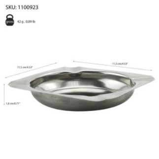 scrumieră din inox pătrată cu specificații despre dimensiuni și greutate