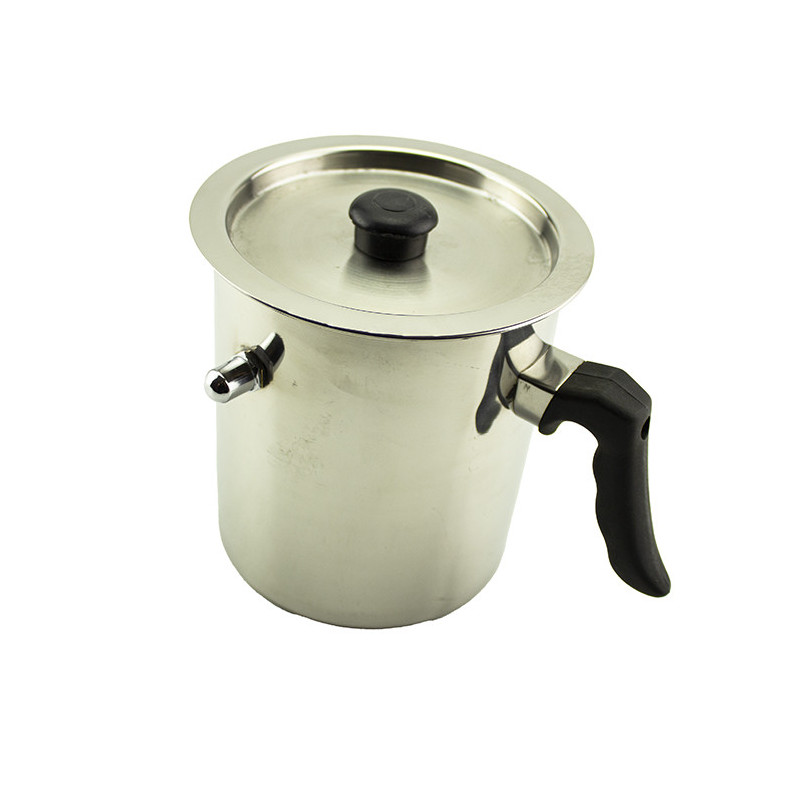 Oală pentru fiert lapte cu pereți dubli, capac și supapă de abur, din inox cu un mânere, 2 L
