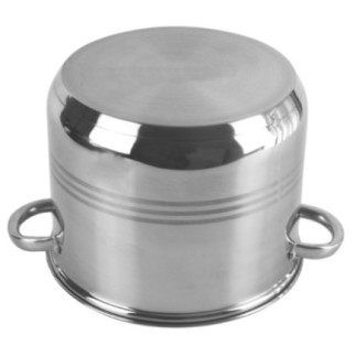 oală din inox cu două mânere întoarsă cu susul în jos