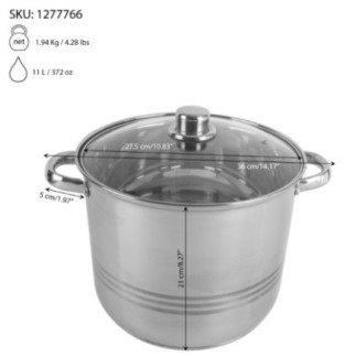 oală din inox cu capac din sticlă și detalii despre greutate capacitate și dimensiuni