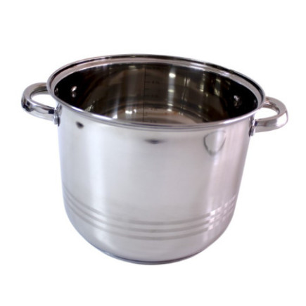 Oală înaltă din inox, gradată pe interior, cu două mânere și capac de sticlă, ideală pentru gătit supe, ciorbe și tocănițe, 7 L