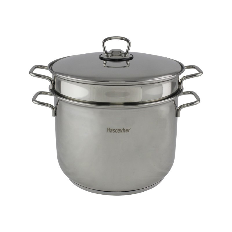 Oală dublă din inox pentru fiert și strecurat paste si legume, 3 piese, oală de 7L cu capac si inca o oală perforată încorporată