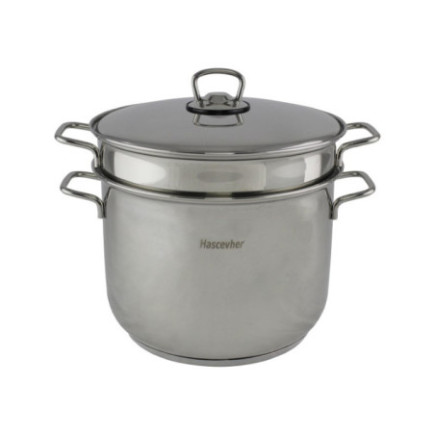 Oală dublă din inox pentru fiert și strecurat paste si legume, 3 piese, oală de 7L cu capac si inca o oală perforată încorporată