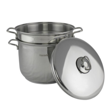 Oală dublă din inox pentru fiert și strecurat paste si legume, 3 piese, oală de 7L cu capac si inca o oală perforată încorporată