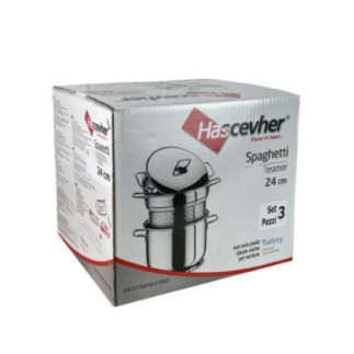 cutie ambalaj pentru oală de fiert și strecurat paste din inox cu capac