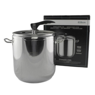 cuctă din inox lângă cutia de carton în care este ambalată