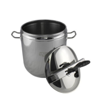 oală din inox cu două mânere și capac cu închidere etanșă pentru gătit la abur sub presiune