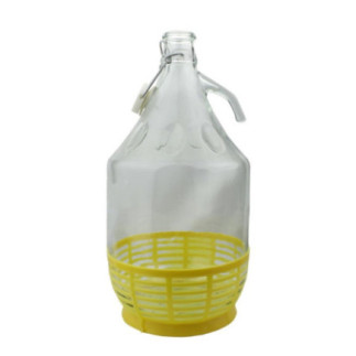 Damigeană din sticlă cu dop și cataramă metalică pentru închidere ermetică, ideală pentru păstrat vin, țuică, must, 5L