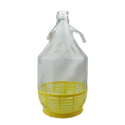 Damigeană din sticlă cu dop și cataramă metalică pentru închidere ermetică, ideală pentru păstrat vin, țuică, must, 5L