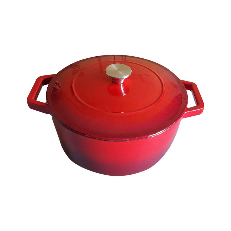 Cratiță din fontă turnată, rotundă, cu capac, emailată, ideală pentru gătire lentă și distribuție uniformă a căldurii 6L