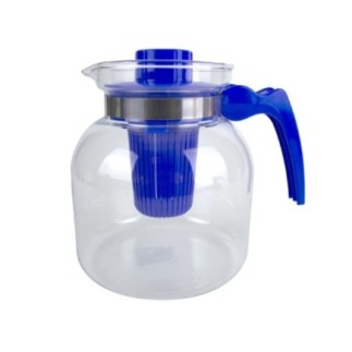 Ceainic din sticlă termorezistentă cu infuzor detașabil și capac plastic, potrivită pentru ceai, limonadă sau apă aromată, 2.2L