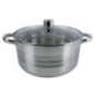 oală din inox medie cu două mânere și capac din sticlă transparent cu buton