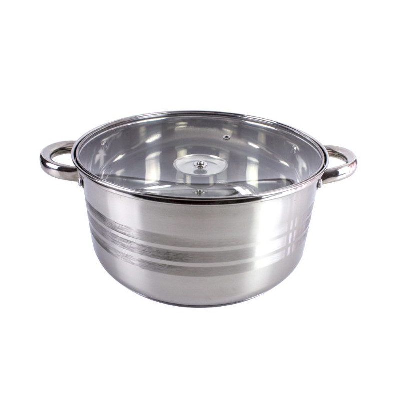 Cratiță din inox, gradată pe interior, cu două mânere și capac din sticlă, ideală pentru gătit supe, ciorbe și tocănițe, 5.5L