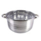 cratiță din inox cu două mânere rotunjite și capac din sticlă deasupra întors în interior