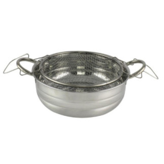 Friteuză tip oală de aragaz din inox cu coș metalic, perfectă pentru prăjire uniformă în baie de ulei, cartofi, gogoși, 25.5 cm