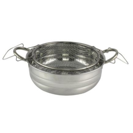 Friteuză tip oală de aragaz din inox cu coș metalic, perfectă pentru prăjire uniformă în baie de ulei, cartofi, gogoși, 25.5 cm