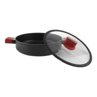cratiță joasă din teflon cu capac din sticlă transparent