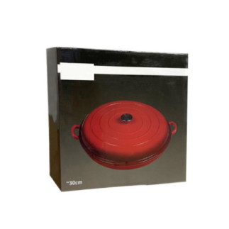 cutie din carton colorat ambalaj pentru o cratiță din fontă roșie cu capac