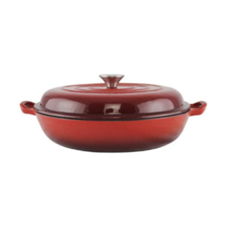 vas rotund de fontă emailat pentru gătit în cuptor roșu cu capac și mânere