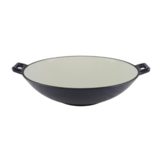 Wok din fontă emailată, cratiță rotundă și adâncă, ideală pentru prăjire, sotare și gătit la temperaturi ridicate, 37 cm