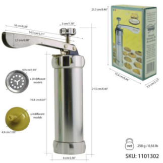 presă manuală pentru biscuiți cu specificații despre greutate și dimensiuni