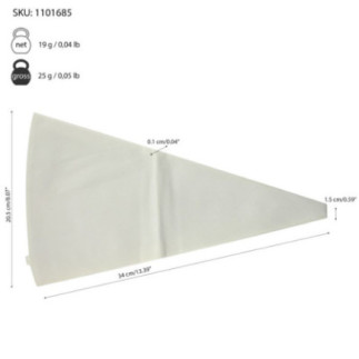sac pentru ornat din material textil alb cu informații despre dimensiuni
