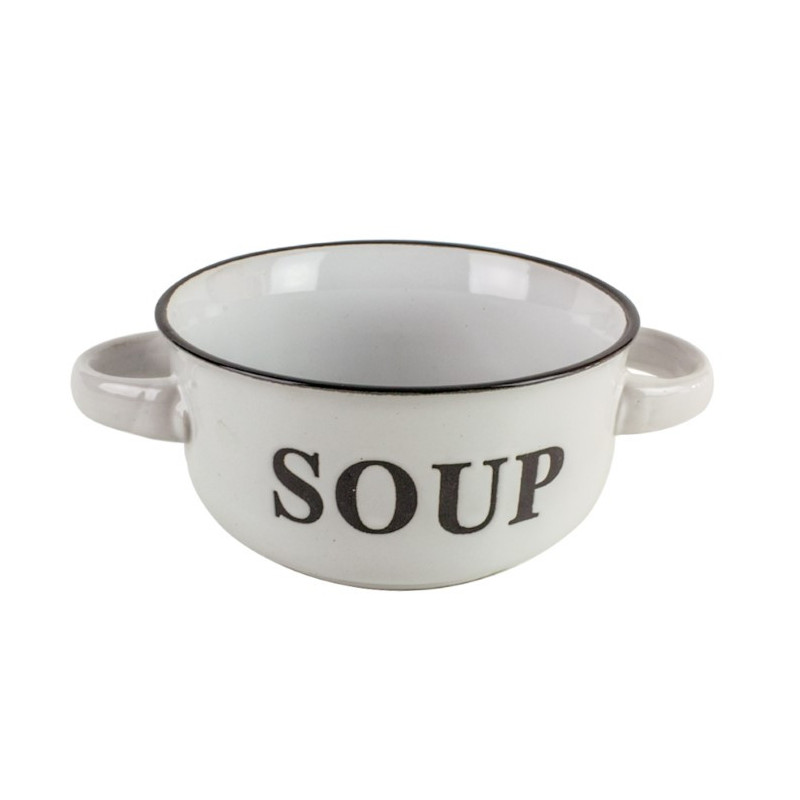 Bol ceramic cu două toarte, ideal pentru servirea supei, ciorbei sau a tocănițelor, perfect pentru uz zilnic, stivuibil, 450 ml