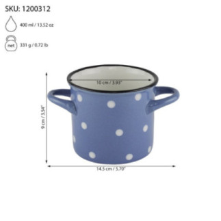 cană ceramică cu două mânere pentru supă și informații despre dimensiuni și greutate