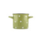 cană cu două mânere verde cu buline albe pentru servit supă musli sau ciorbă