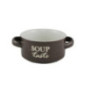 bol ceramic rotund cu mânere pentru servit ciorbă maro cu text inscripționat