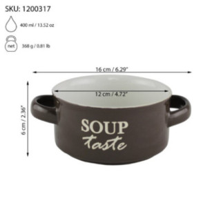 bol ceramic pentru servit supă 400 ml maro cu detalii despre capacitate și dimensiuni