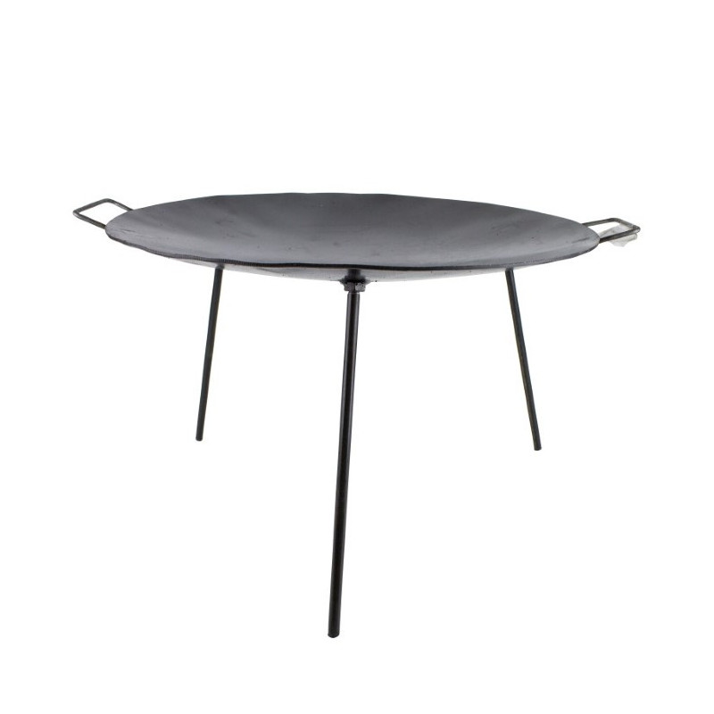 Disc din fier pentru prăjit la foc deschis, grătar, BBQ, cu 3 picioare demontabile și 2 mânere rezistente, diametru 50 cm