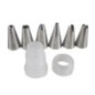 set de 6 capete metalice pentru sacul de ornat aliniate în spatele dispozitivului de fixare din plastic rotund