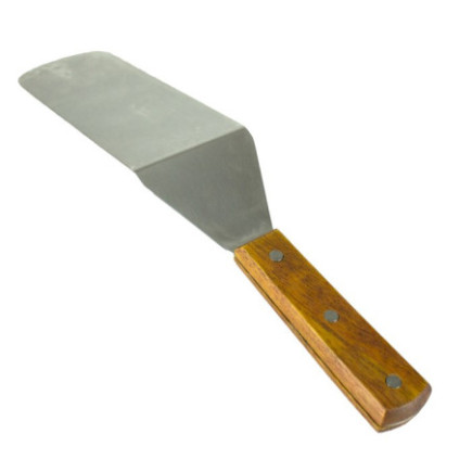 spatulă pentru întors hamburgeri cu lamă lungă și lată din inox și mâner din lemn