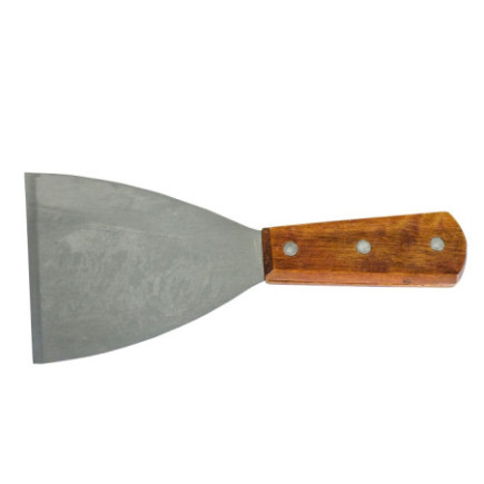 spatulă cu lamă metalică triunghiulară și mâner din lemn pentru gătit la plită