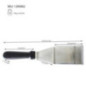 spatulă patiserie din inox cu mâner din plastic și informații despre dimensiuni și greutate trasate prin săgeți