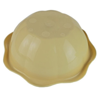 vas rotund pentru servit din plastic galben cu bordură în valuri întors cu susul în jos