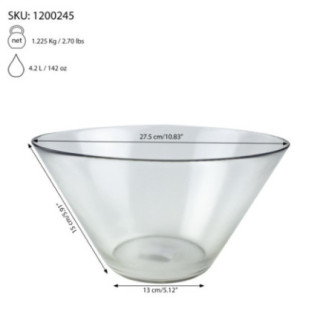 vas din sticlă pentru servit ciorbă cu specificații despre greutate capacitate și dimensiuni