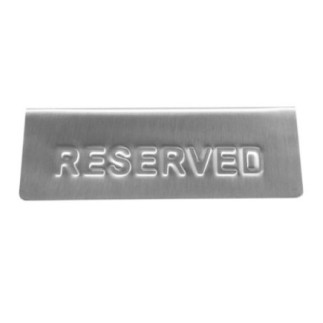 plăcuță din inox cu inscripția reserved pentru rezervat mese în restaurant sau cafenele