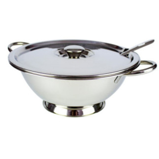 set supieră din inox cu capac și polonic inclus pentru servit la masă