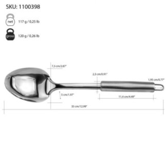 lingură mare din inox lucios cu agățătoare și informații despre dimensiuni