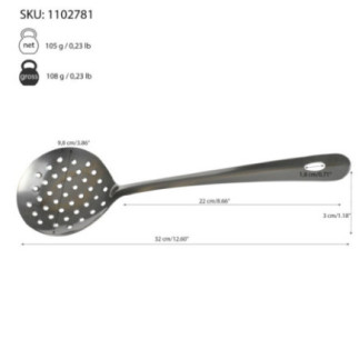 spumieră de gătit în bucătărie din inox cu specificații despre dimensiuni și greutate