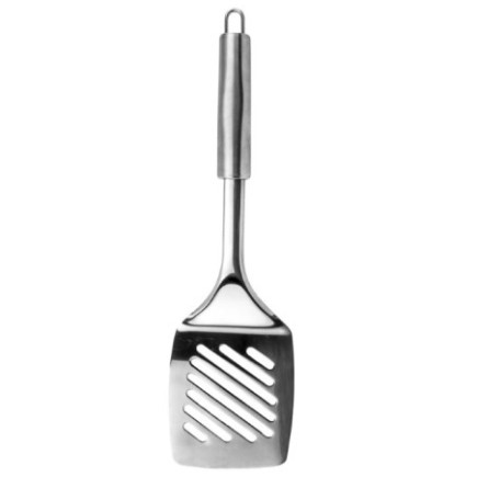 Paletă perforată, pentru gătit, din inox cu mâner ergonomic, ideală pentru întors carne, burgeri și legume
