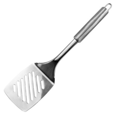 Paletă perforată, pentru gătit, din inox cu mâner ergonomic, ideală pentru întors carne, burgeri și legume
