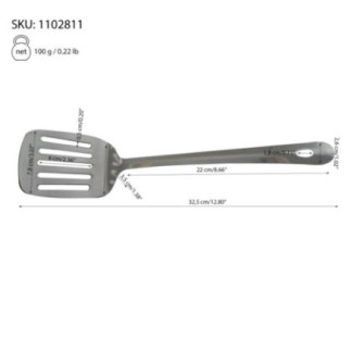 spatulă de bucătărie din inox cu specificații despre dimensiuni