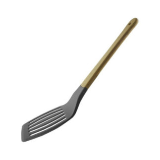 spatulă pentru gătit cu cap de silicon cu fante pentru scurgere și mâner din lemn cu orificiu pentru agățat