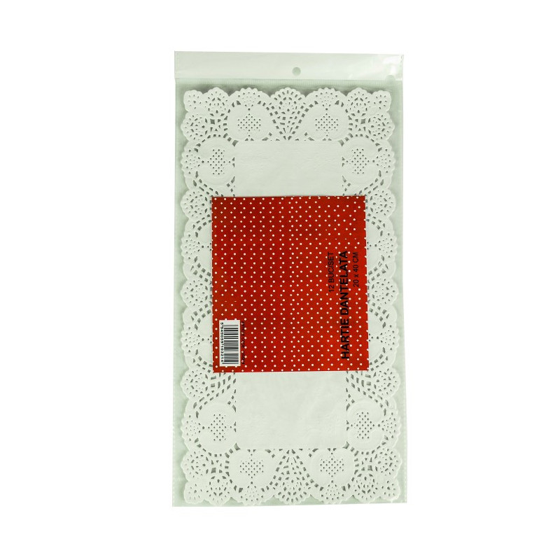 Set hârtii dantelate albe 20x40 cm, de așezat sub aperitive, torturi și prăjituri, accesoriu elegant pentru prezentare 12 buc
