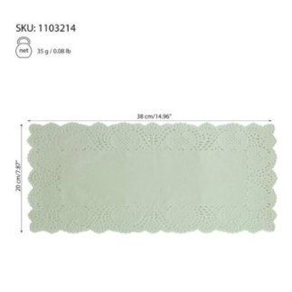 hârtie dantelată pentru décor cu informații vizibile despre dimensiuni și greutate